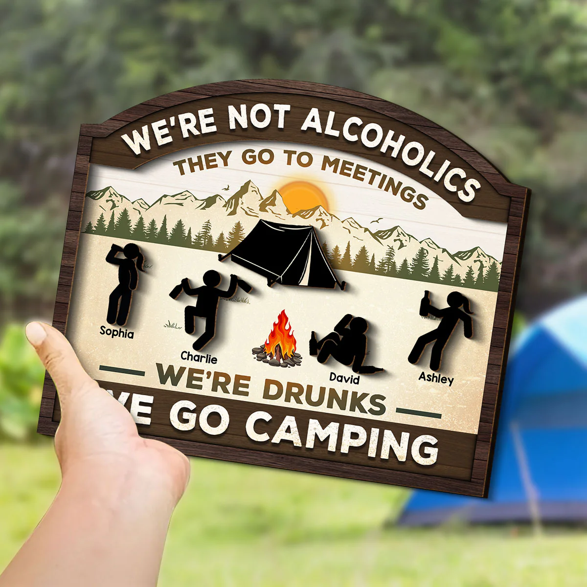 Alcoholics Go To Meetings Camping Personalized 2-Layer Wood Sign - Image 4