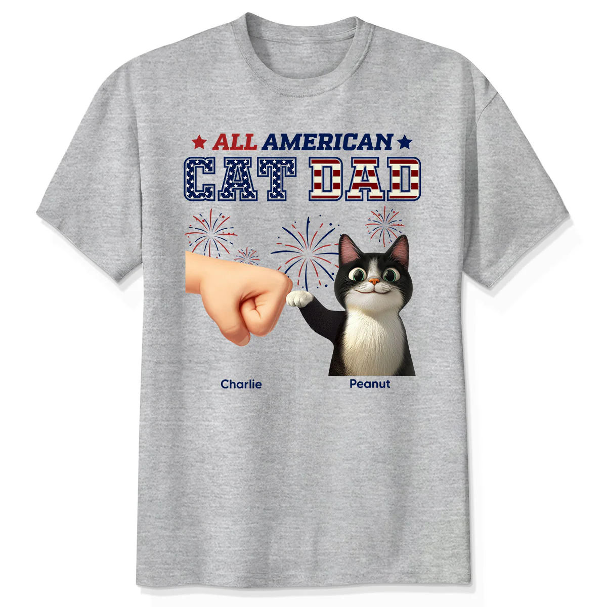 All American Cat Dad Cat Mom Cartoon Cat Punch Hand Personalized Shirt, 4th of July Independence Day Celebration