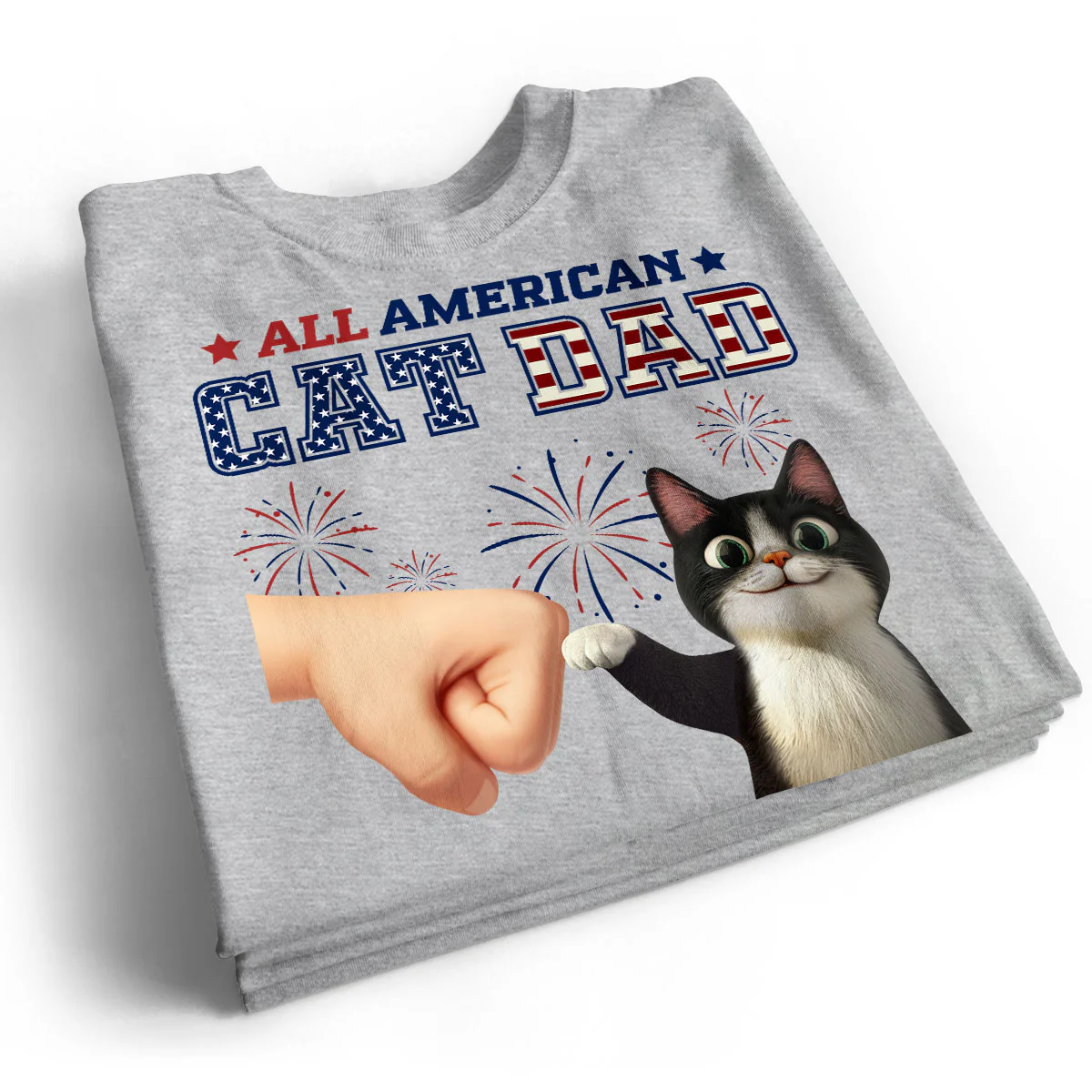 All American Cat Dad Cat Mom Cartoon Cat Punch Hand Personalized Shirt, 4th of July Independence Day Celebration - Image 2