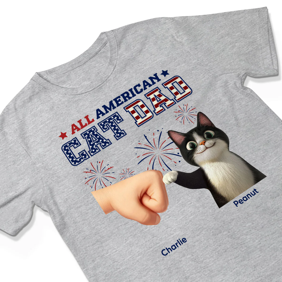 All American Cat Dad Cat Mom Cartoon Cat Punch Hand Personalized Shirt, 4th of July Independence Day Celebration - Image 3
