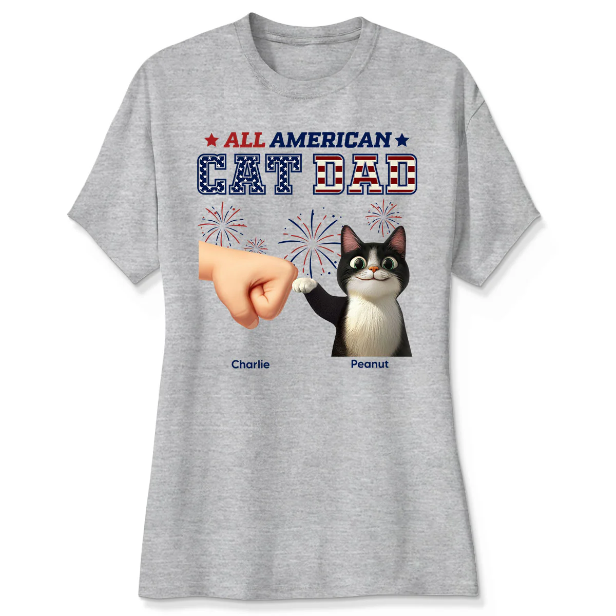 All American Cat Dad Cat Mom Cartoon Cat Punch Hand Personalized Shirt, 4th of July Independence Day Celebration - Image 4