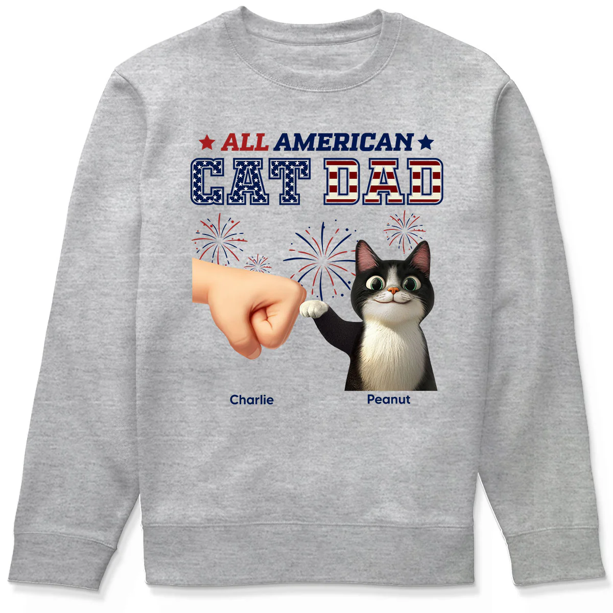 All American Cat Dad Cat Mom Cartoon Cat Punch Hand Personalized Shirt, 4th of July Independence Day Celebration - Image 5