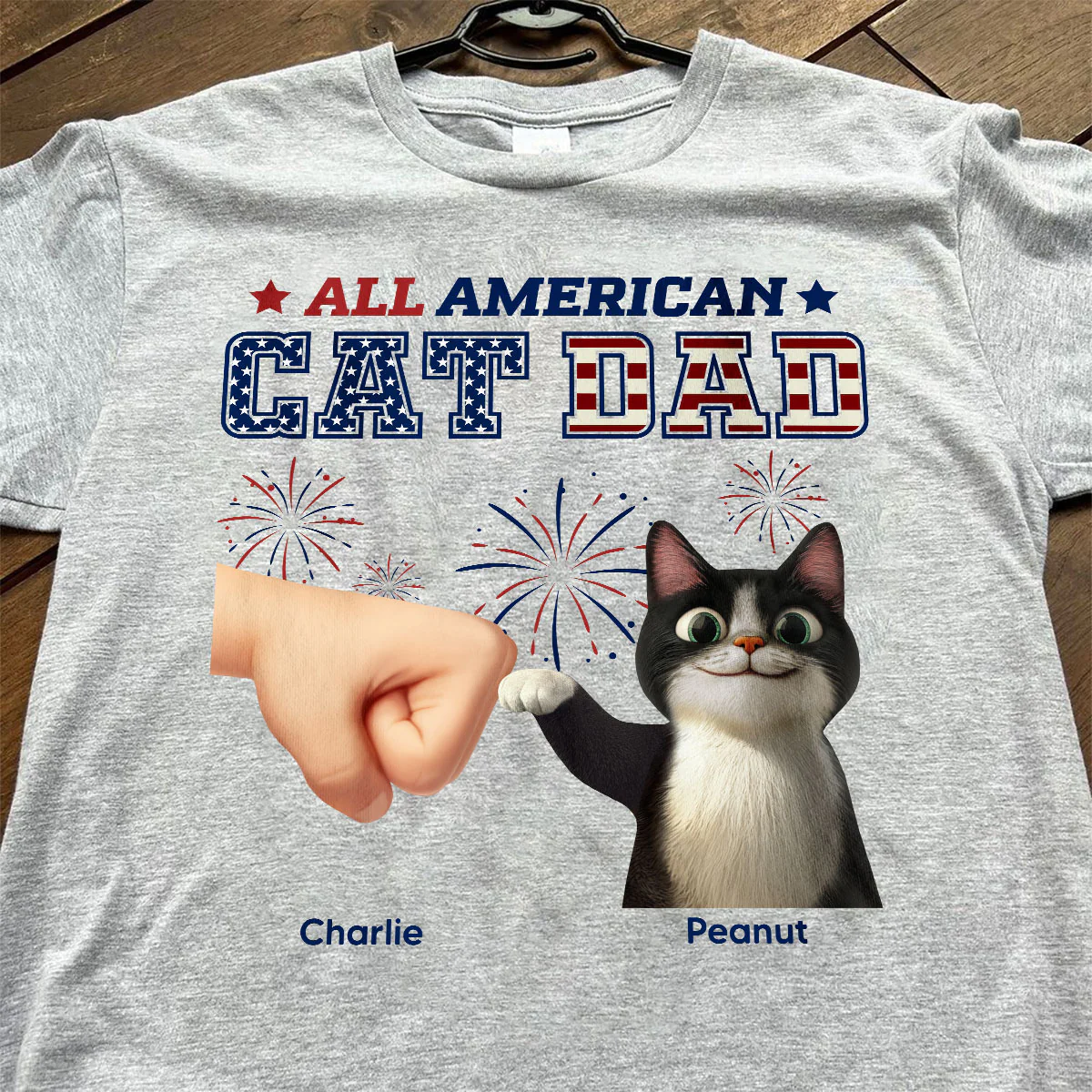 All American Cat Dad Cat Mom Cartoon Cat Punch Hand Personalized Shirt, 4th of July Independence Day Celebration - Image 6