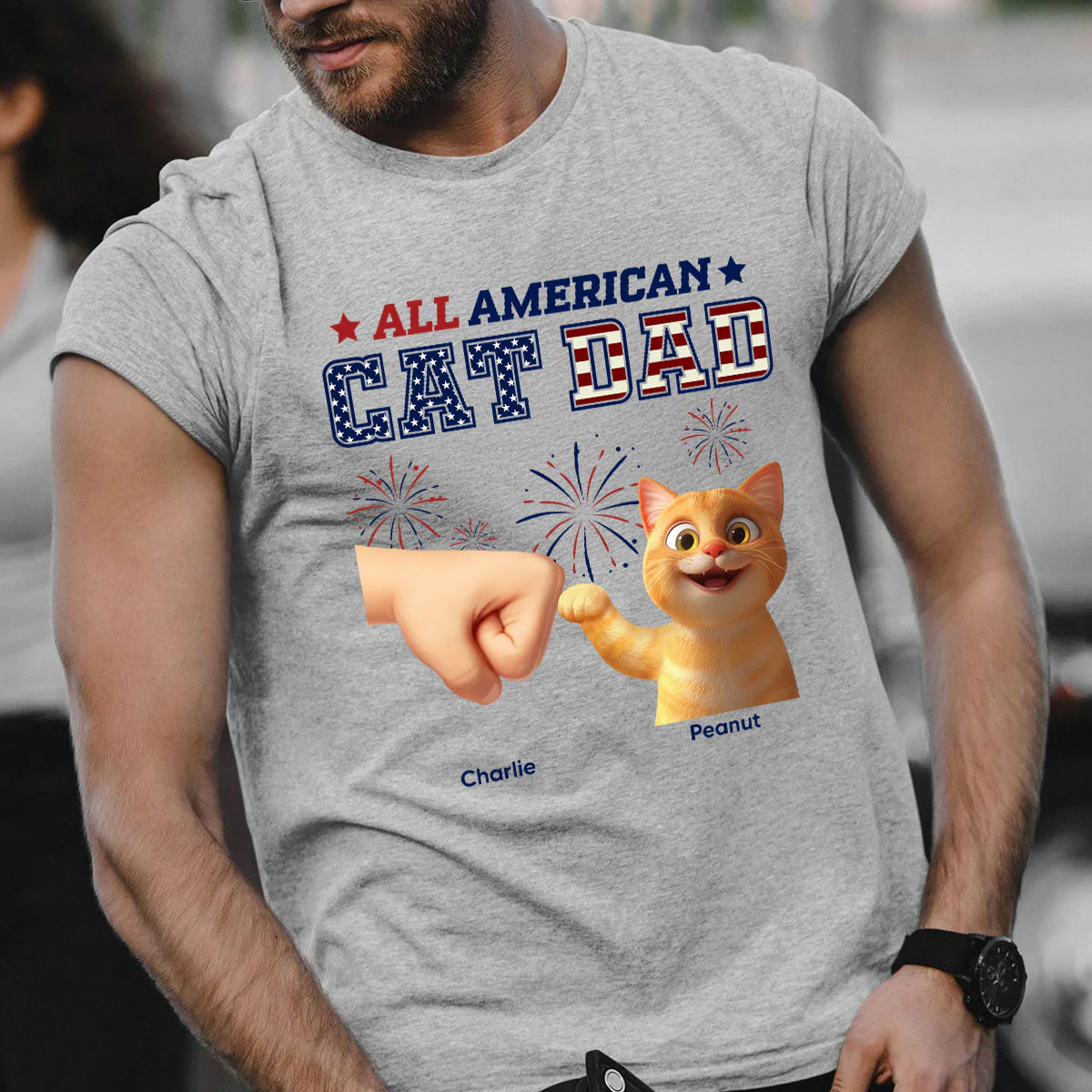 All American Cat Dad Cat Mom Cartoon Cat Punch Hand Personalized Shirt, 4th of July Independence Day Celebration - Image 7