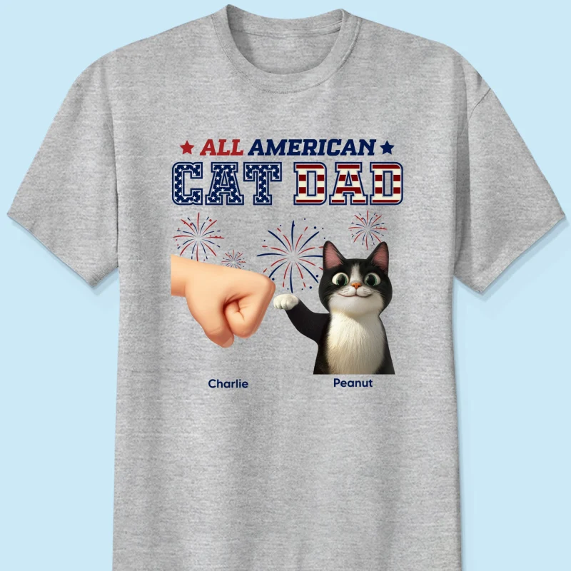 All American Cat Dad Cat Mom Cartoon Cat Punch Hand Personalized Shirt, 4th of July Independence Day Celebration - Image 8