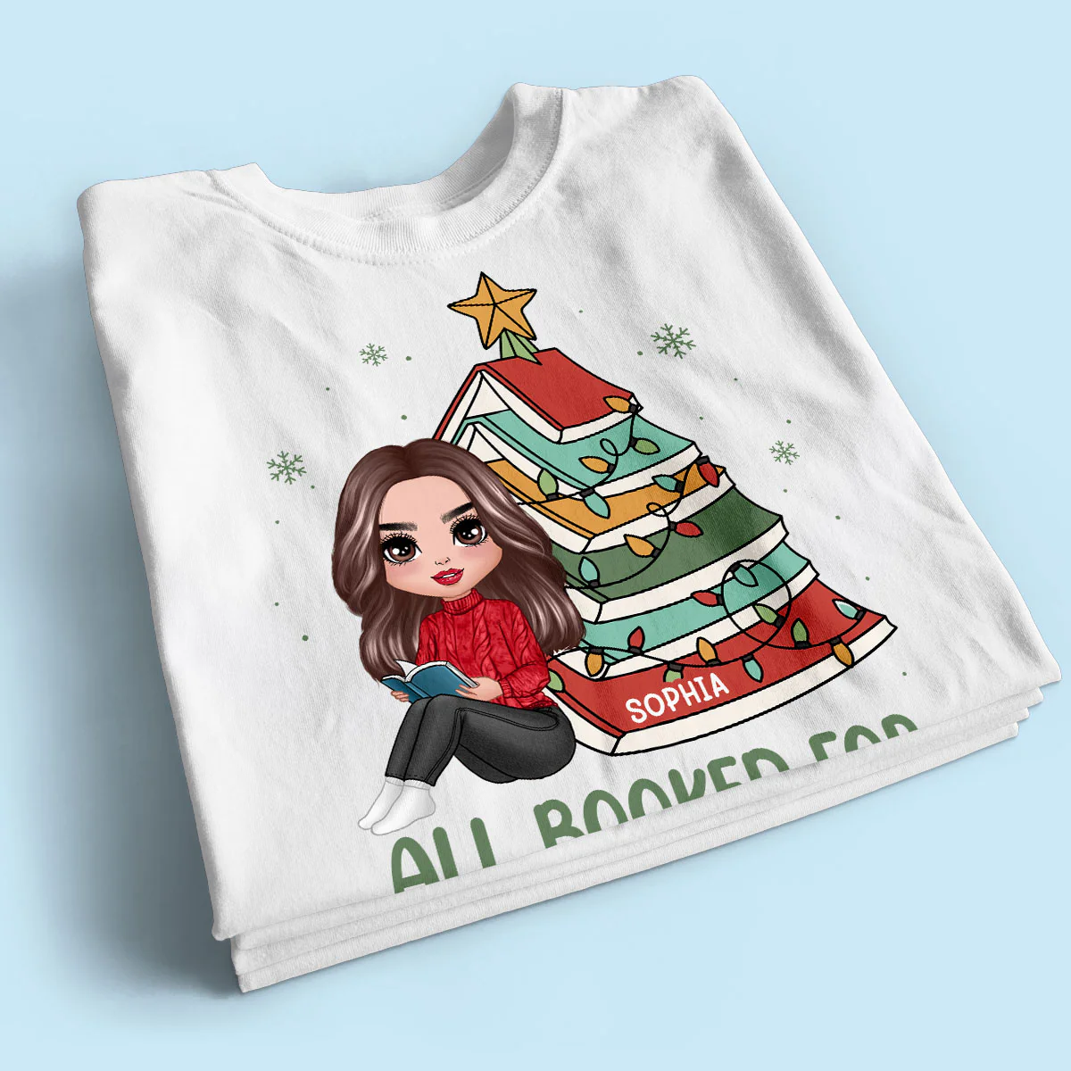 All Booked For Christmas Personalized Shirt For Book Lovers, Christmas Book Tree Shirt - Image 2
