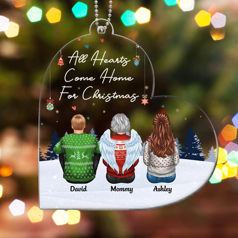 All Hearts Come Home For Christmas Family Heart Shape Personalized Acrylic Ornament - Image 3