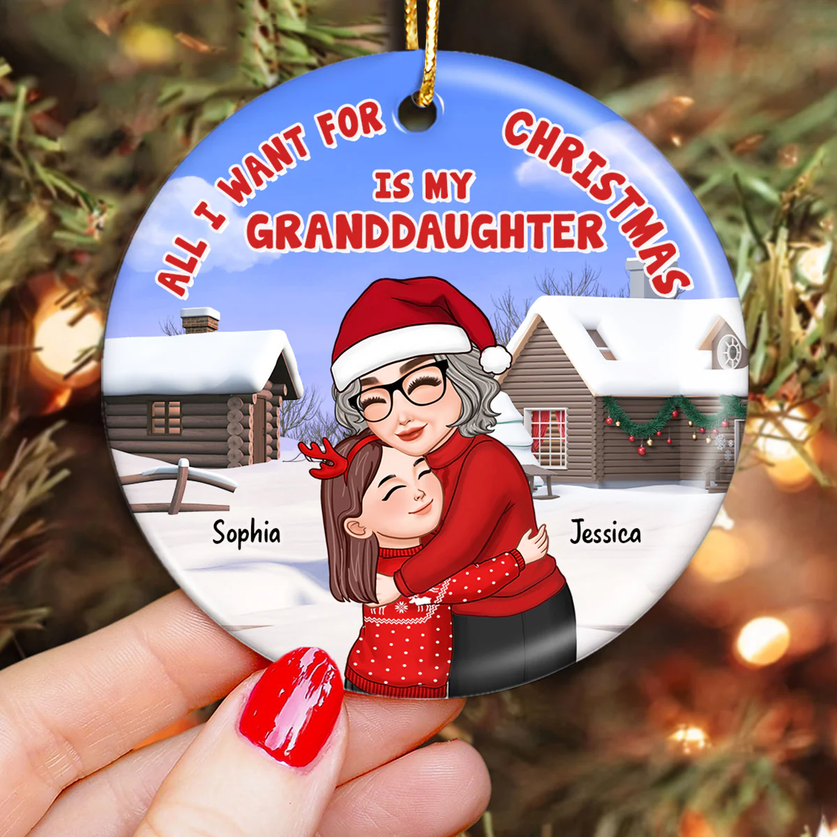 All I Want For Christmas Is My Grandkid Personalized Circle Ornament - Image 3
