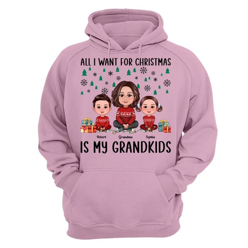All I Want For Christmas Is My Grandkids Green Snow Flake Pine Tree Personalized Shirt - Image 15