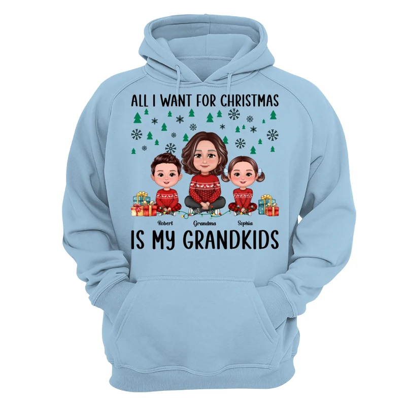 All I Want For Christmas Is My Grandkids Green Snow Flake Pine Tree Personalized Shirt - Image 16