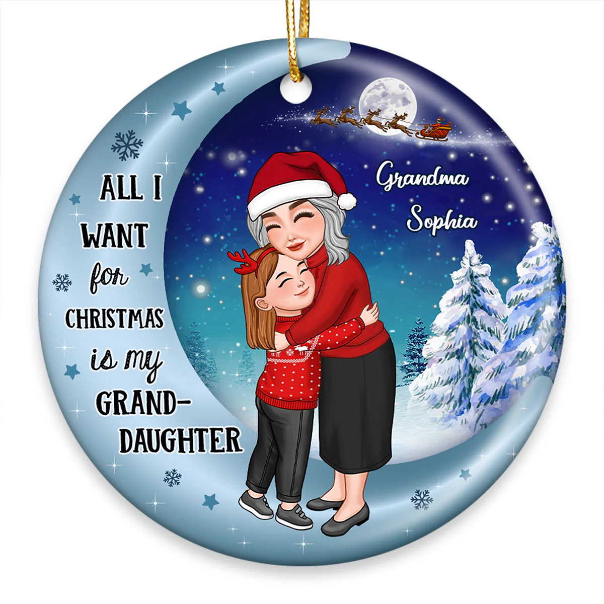All I Want For Christmas Is My Grandson Granddaughter Personalized Circle Ceramic Ornament