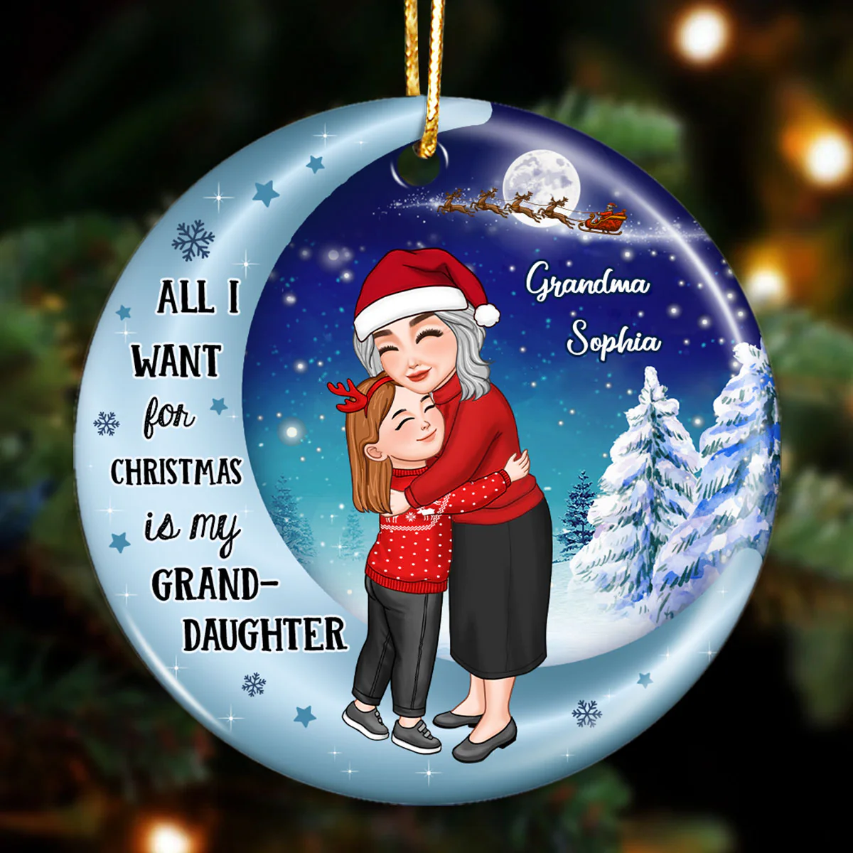 All I Want For Christmas Is My Grandson Granddaughter Personalized Circle Ceramic Ornament - Image 2