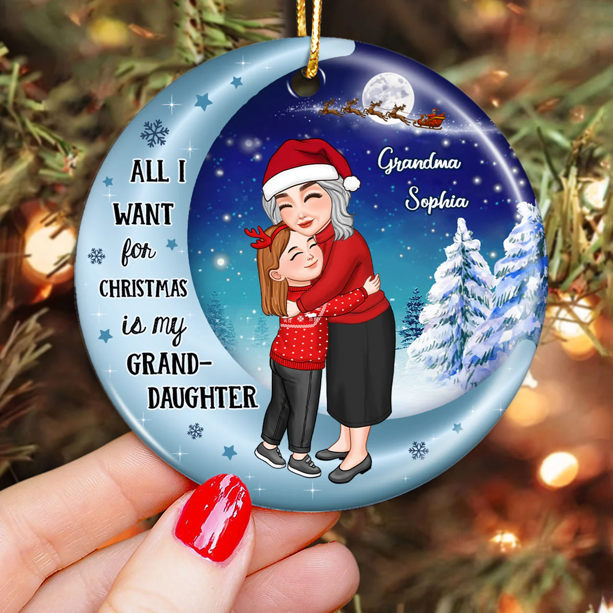 All I Want For Christmas Is My Grandson Granddaughter Personalized Circle Ceramic Ornament - Image 3