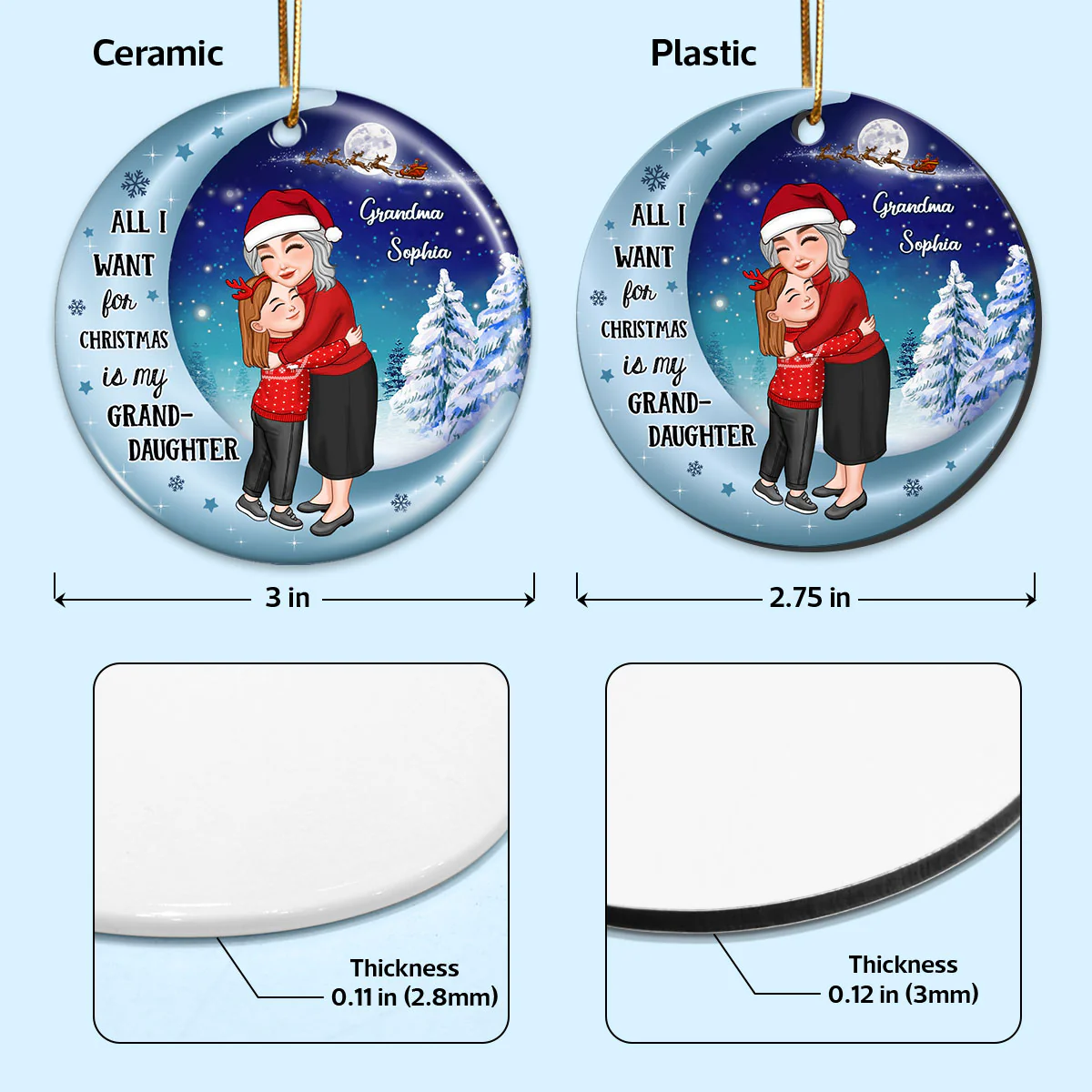 All I Want For Christmas Is My Grandson Granddaughter Personalized Circle Ceramic Ornament - Image 4