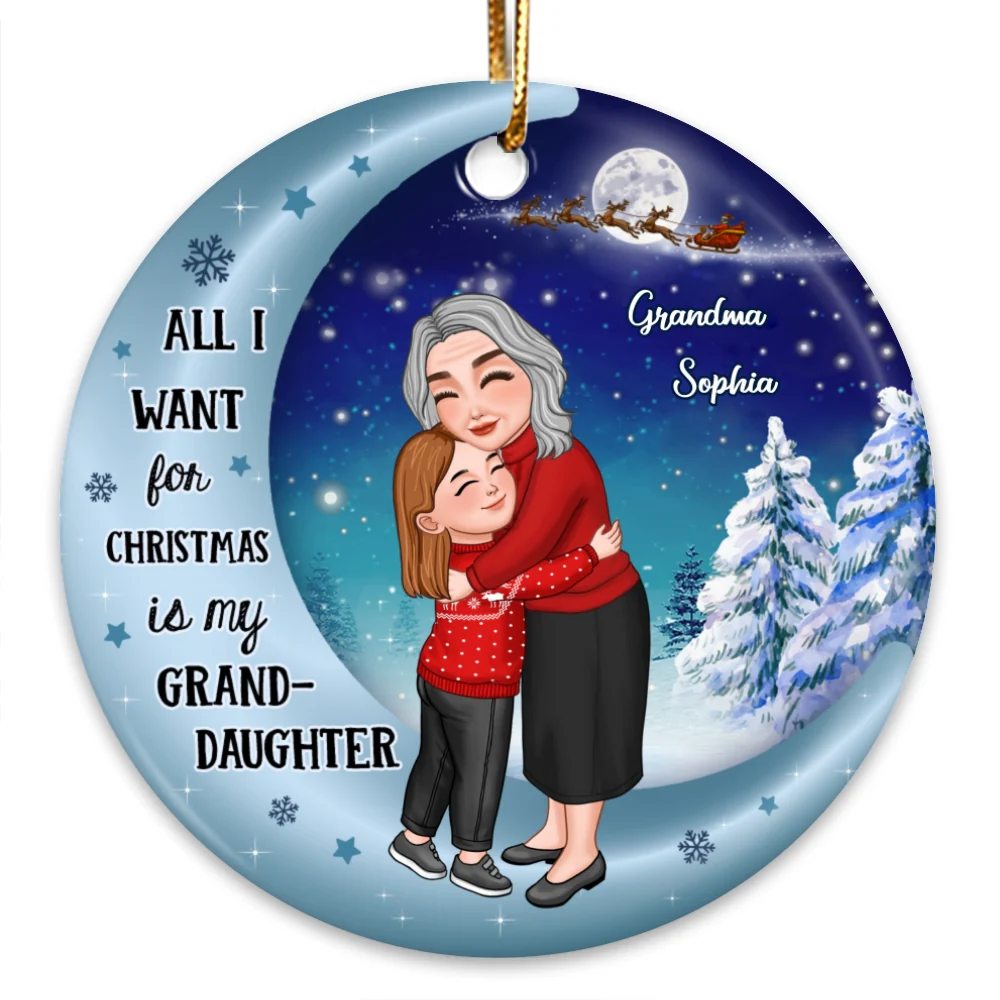 All I Want For Christmas Is My Grandson Granddaughter Personalized Circle Ceramic Ornament - Image 6