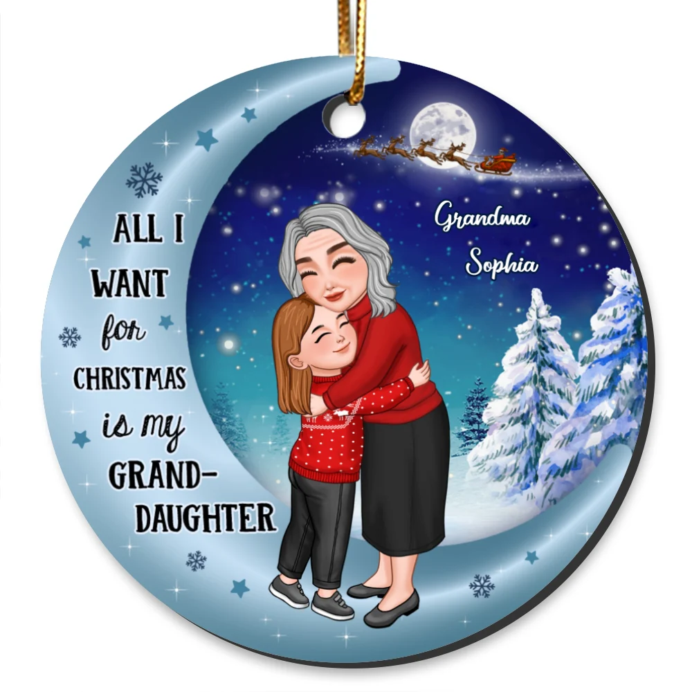 All I Want For Christmas Is My Grandson Granddaughter Personalized Circle Ceramic Ornament - Image 7