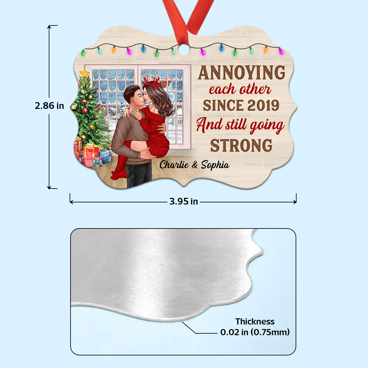 All I Want For Christmas Is You Man Holding Woman Kissing Window Personalized Christmas Ornament - Image 3