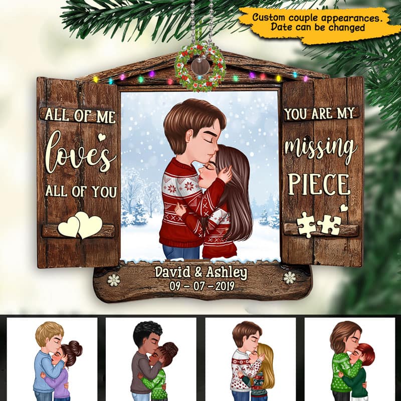 All Of Me Loves All Of You Couple Christmas Personalized Wooden Ornament - Image 2
