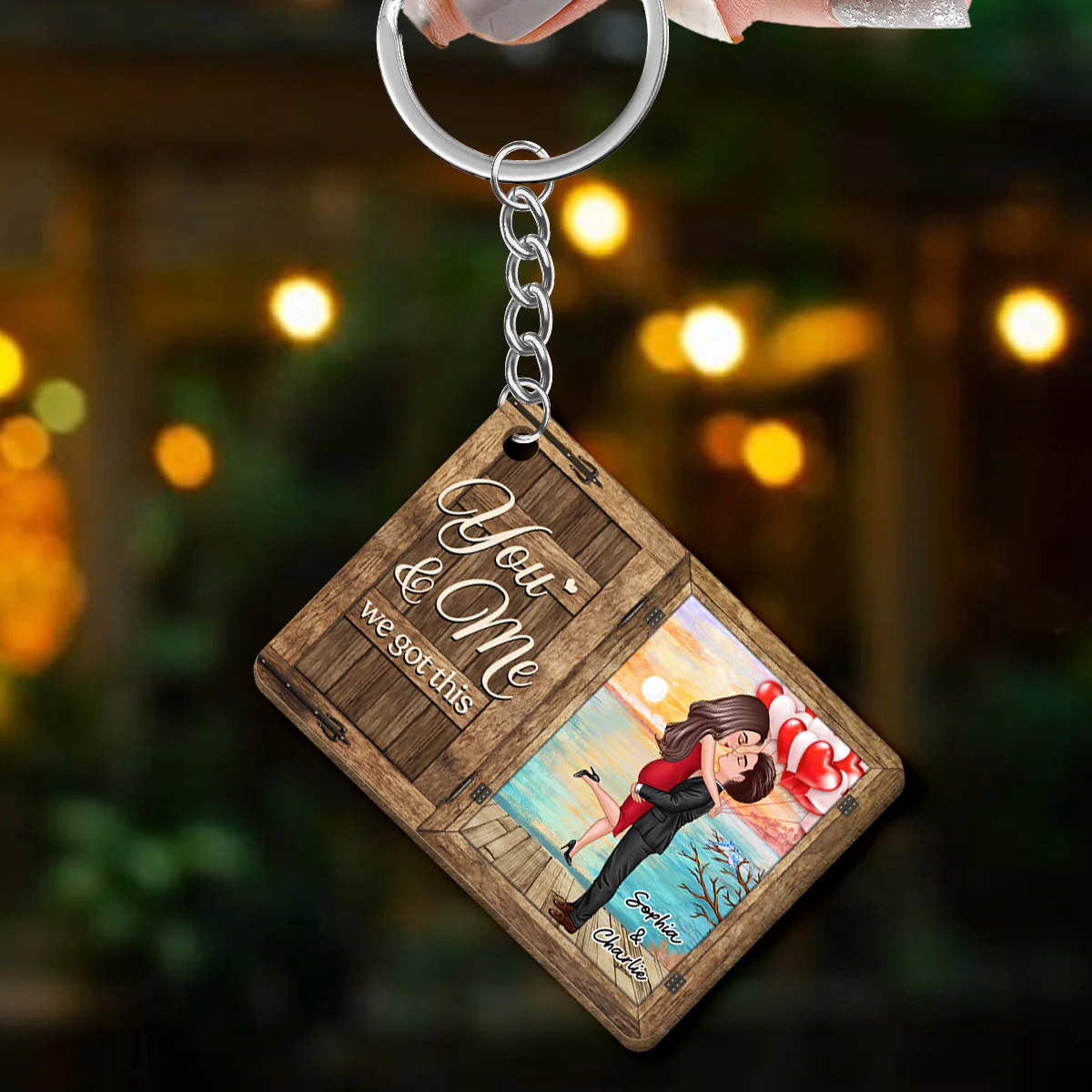 All Of Me Loves All Of You Couple Window Personalized Wooden Keychain - Image 3