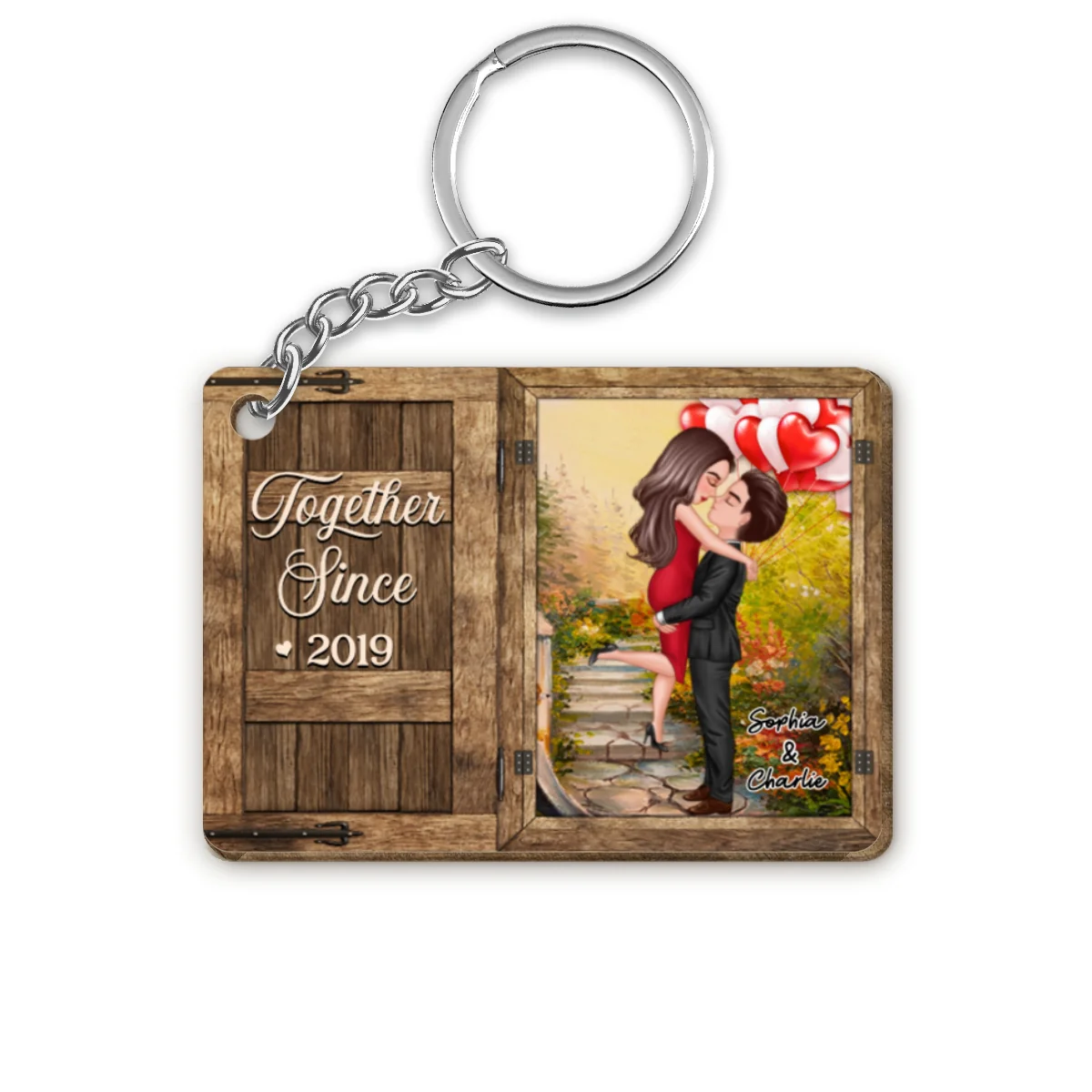 All Of Me Loves All Of You Couple Window Personalized Wooden Keychain - Image 4