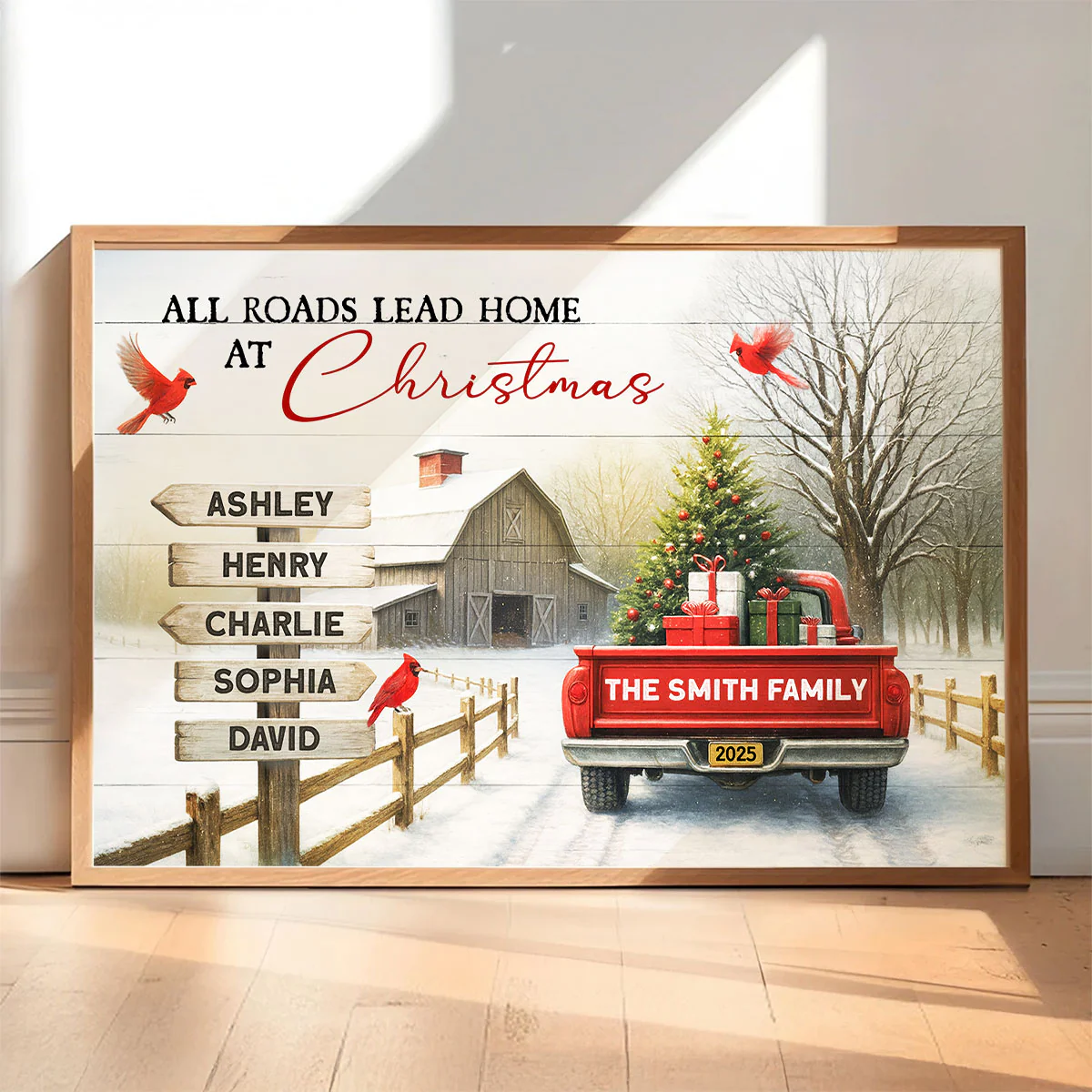 All Roads Lead Home at Christmas Red Truck - Personalized Poster - Family Christmas Sign with Names, Christmas Home Decor - Image 5