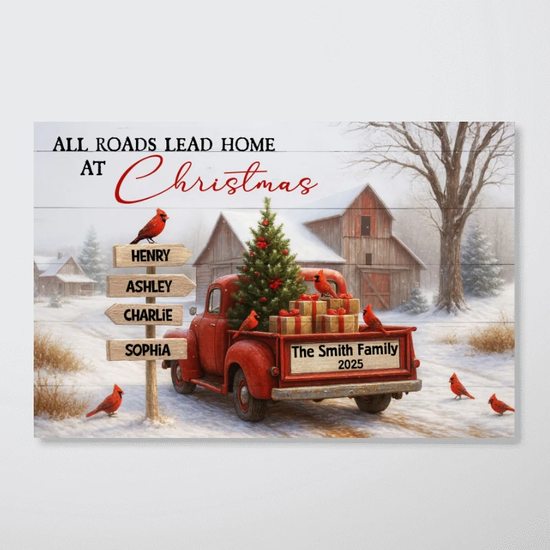 All Roads Lead Home at Christmas Rustic Farmhouse - Personalized Poster - Family Christmas Sign with Names, Christmas Home Decor - Image 10