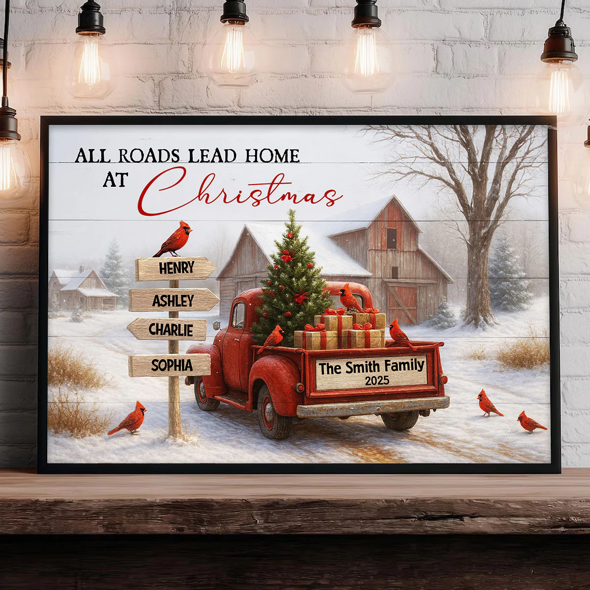 All Roads Lead Home at Christmas Rustic Farmhouse - Personalized Poster - Family Christmas Sign with Names, Christmas Home Decor - Image 6