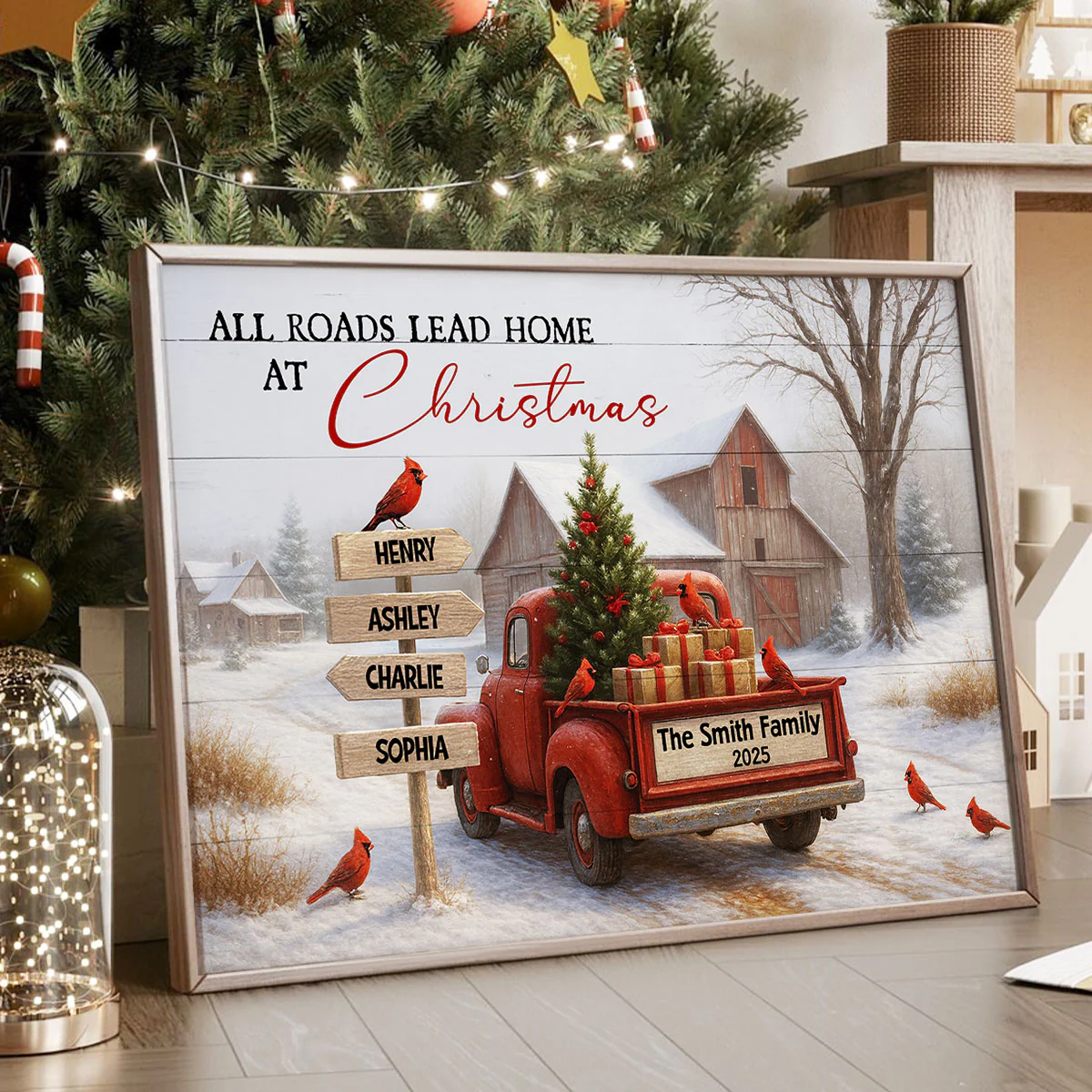 All Roads Lead Home at Christmas Rustic Farmhouse - Personalized Poster - Family Christmas Sign with Names, Christmas Home Decor - Image 7