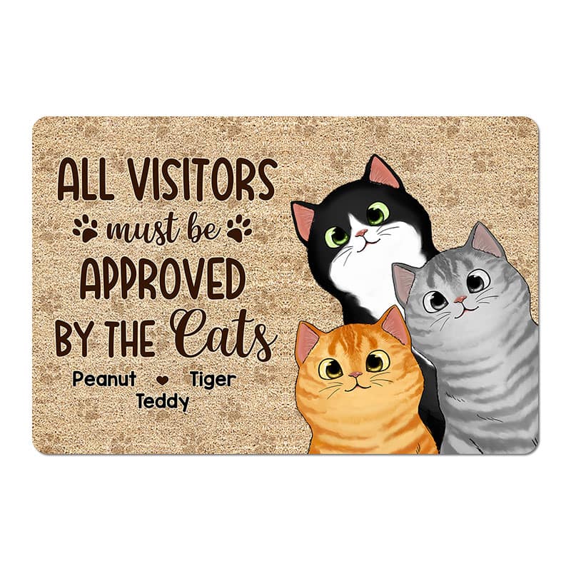 All Visitors Must Be Approved By Cute Peeking Cats Personalized Doormat
