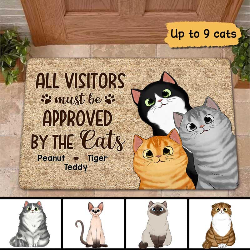 All Visitors Must Be Approved By Cute Peeking Cats Personalized Doormat - Image 2