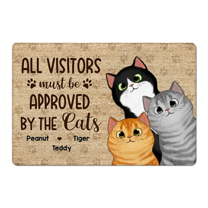 All Visitors Must Be Approved By Cute Peeking Cats Personalized Doormat - Image 4
