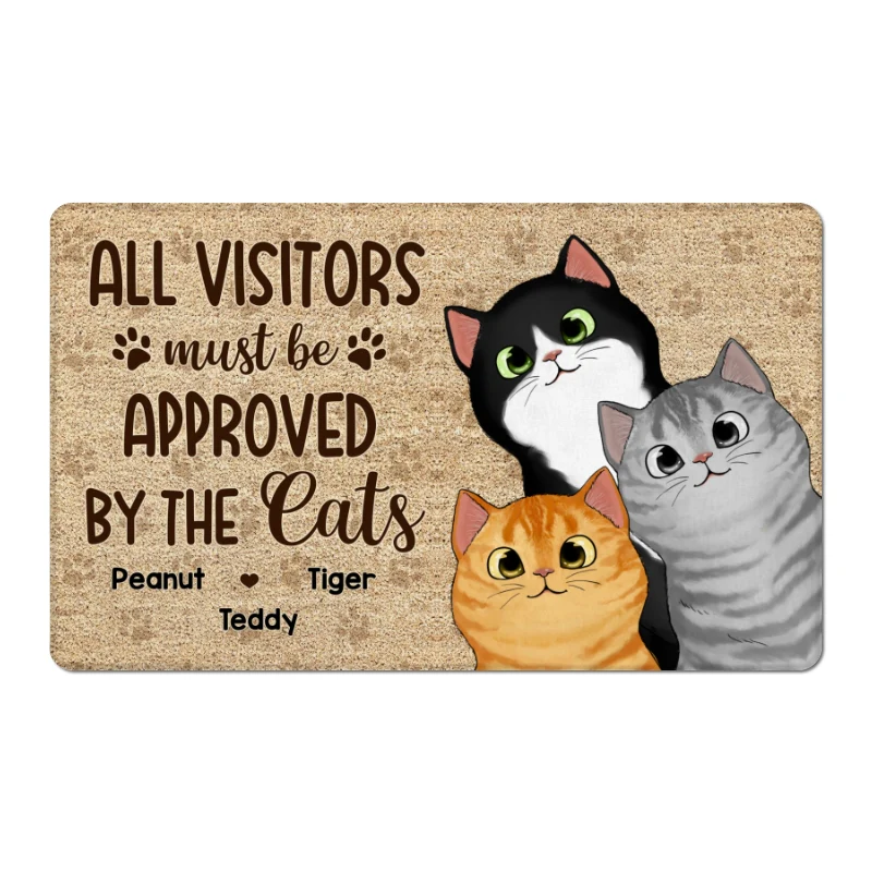 All Visitors Must Be Approved By Cute Peeking Cats Personalized Doormat - Image 5
