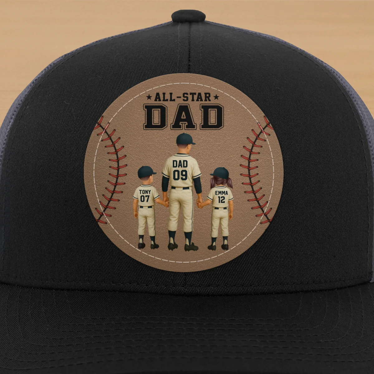 All-Star Dad Baseball Dad & Kids Personalized Leather Patch Hat - Image 16