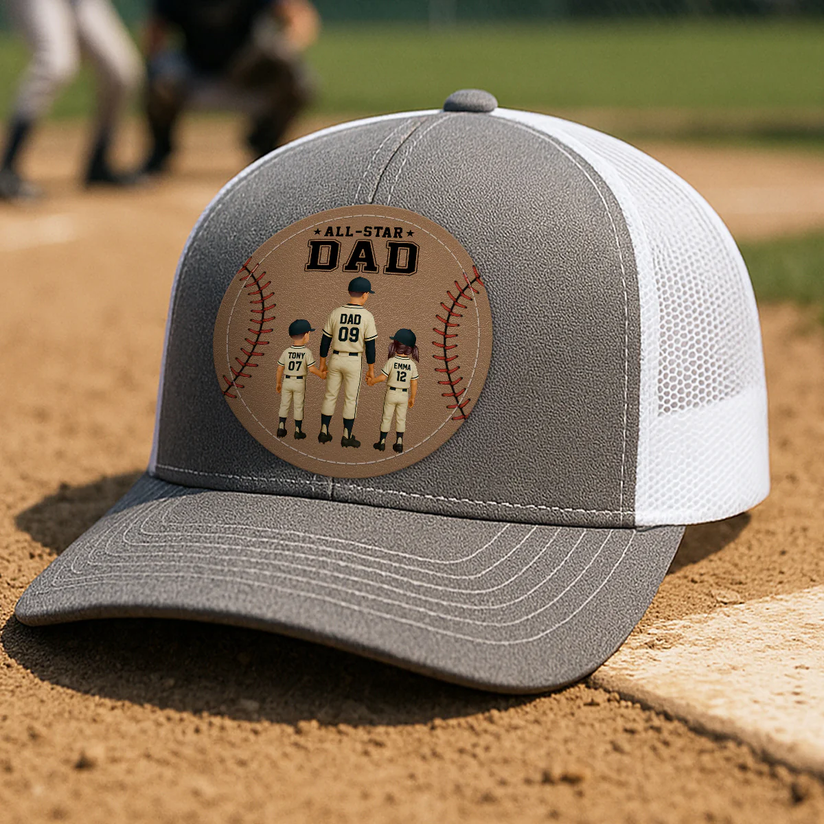 All-Star Dad Baseball Dad & Kids Personalized Leather Patch Hat - Image 5