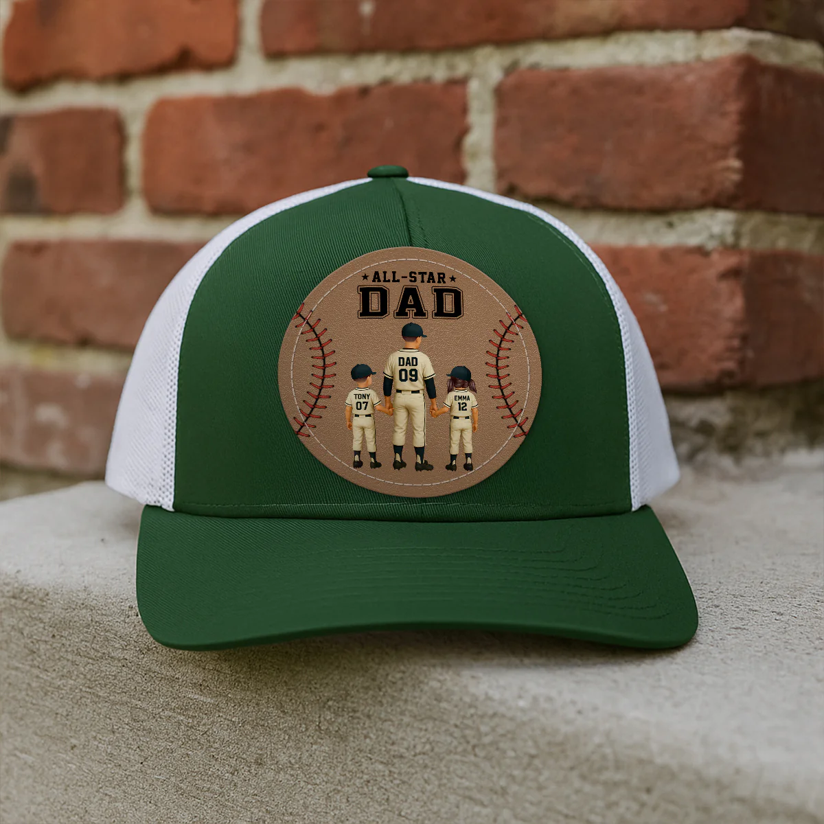 All-Star Dad Baseball Dad & Kids Personalized Leather Patch Hat - Image 8