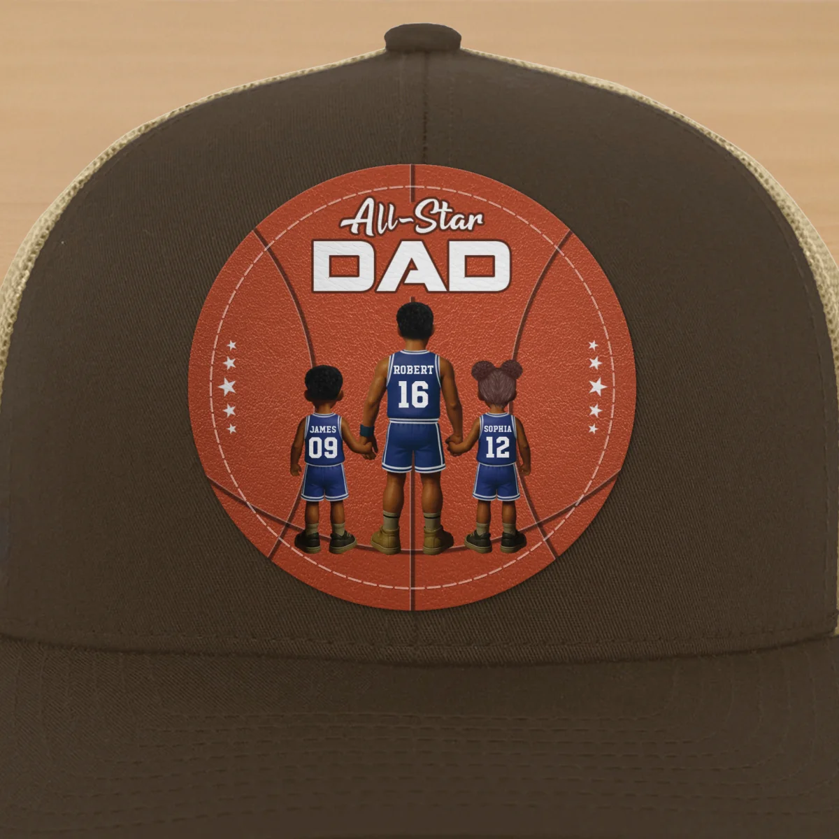 All-Star Dad Basketball Dad & Kids Personalized Leather Patch Hat - Image 19