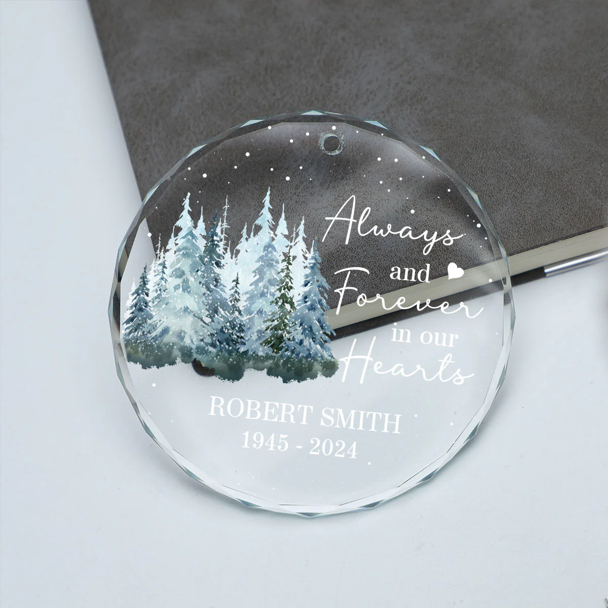 Always And Forever In Our Hearts Memorial Keepsake Personalized Glass Ornament - Image 4