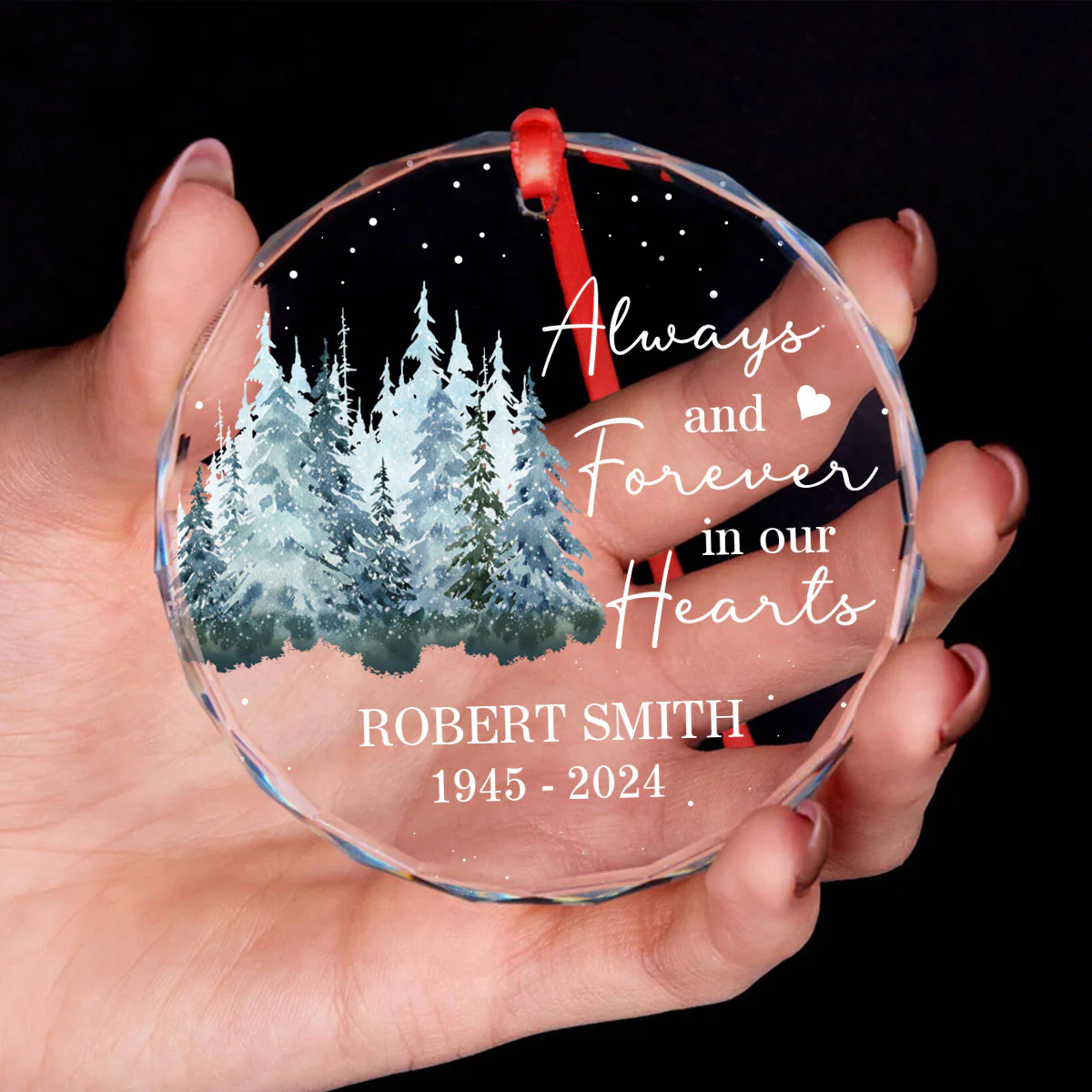 Always And Forever In Our Hearts Memorial Keepsake Personalized Glass Ornament - Image 5