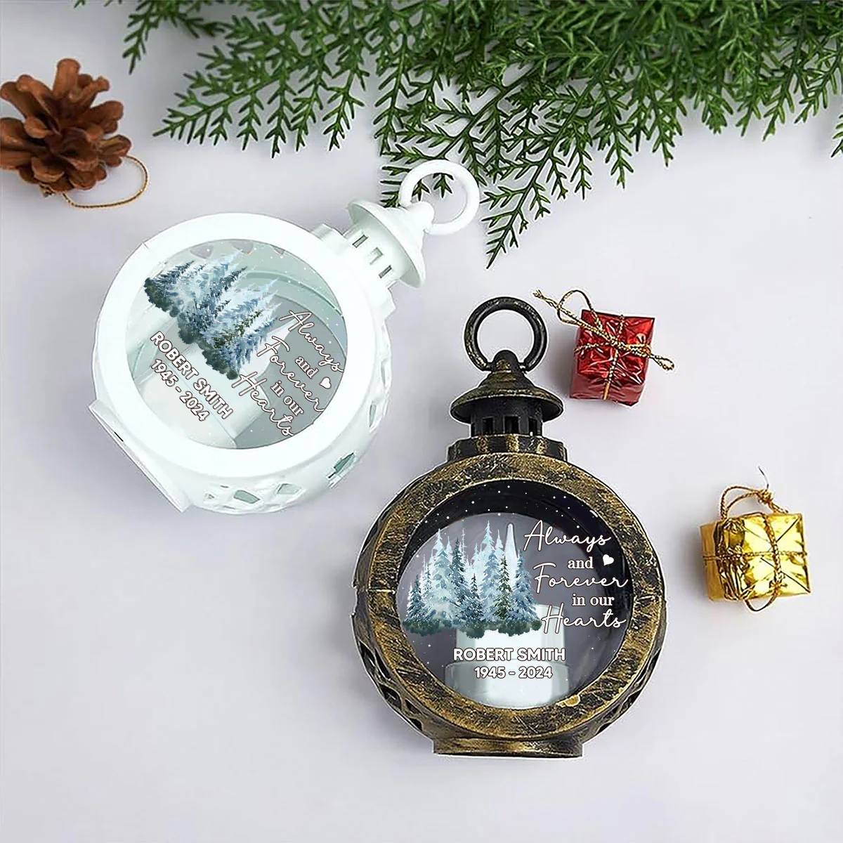 Always And Forever In Our Hearts Memorial Keepsake Personalized Lantern Ornament - Image 8