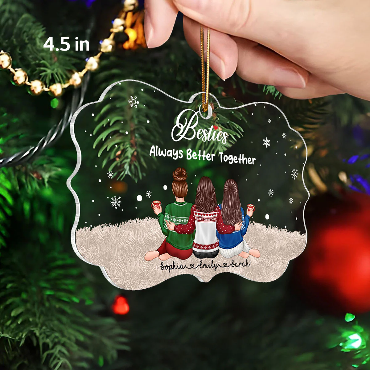 Always Better Together The Girls Sitting Back View - Personalized Acrylic Ornament - Christmas Gift For Besties - Image 2