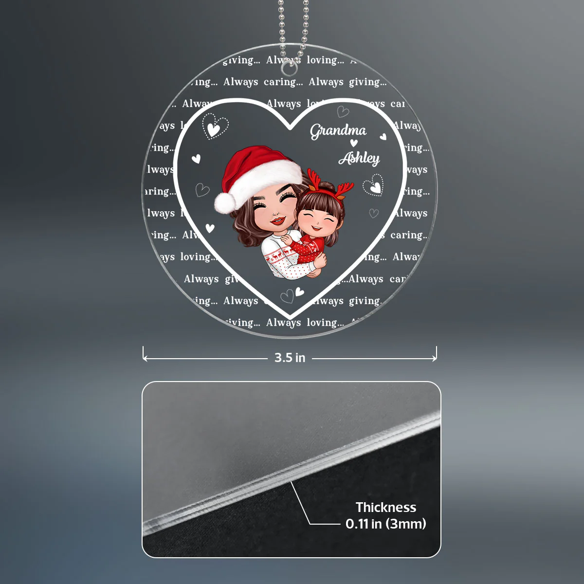 Always Caring Always Giving Grandma Always Loving Personalized Acrylic Ornament - Image 4