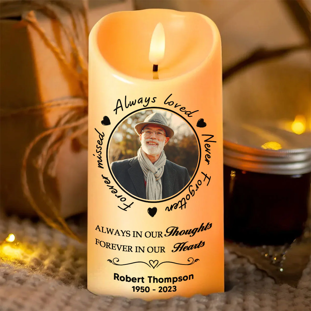Always Loved Never Forgotten Memorial Personalized LED Candle, Custom Photo Sympathy Gift - Image 5