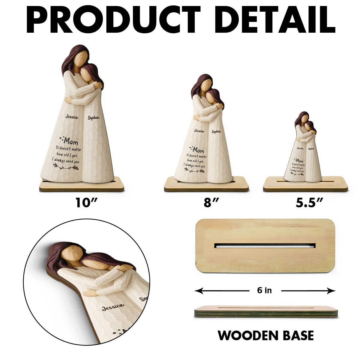 Always Need You Daughter & Mother 3D Effect Personalized Standing Wooden Plaque, Gift for Mom from Daughter - Image 4