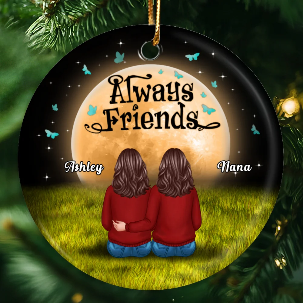 Always Sisters Best Friends Besties Siblings Personalized Circle Ornament - Image 4