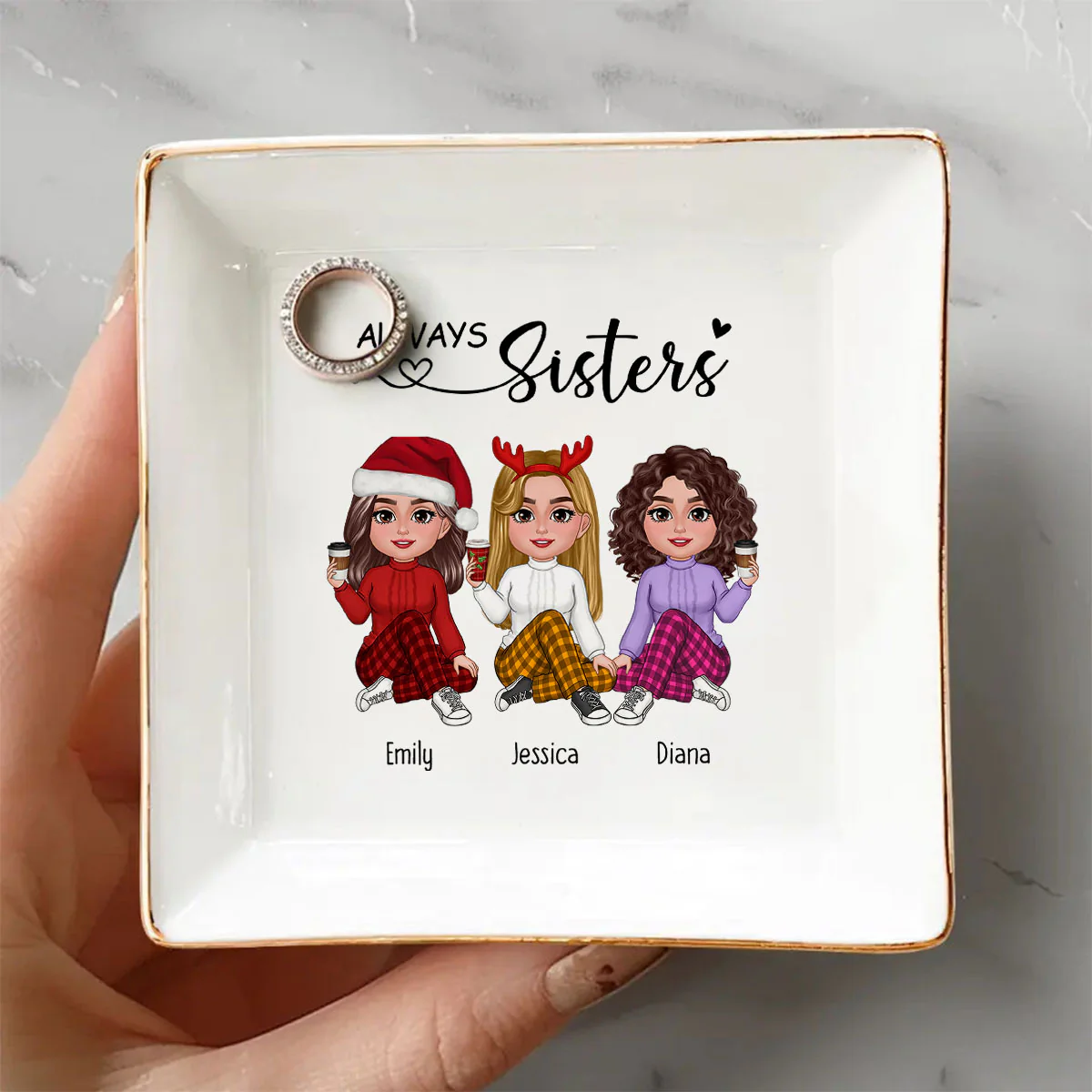 Always Sisters Personalized Jewelry Dish, Birthday Christmas Sister Appreciation Gift - Image 2