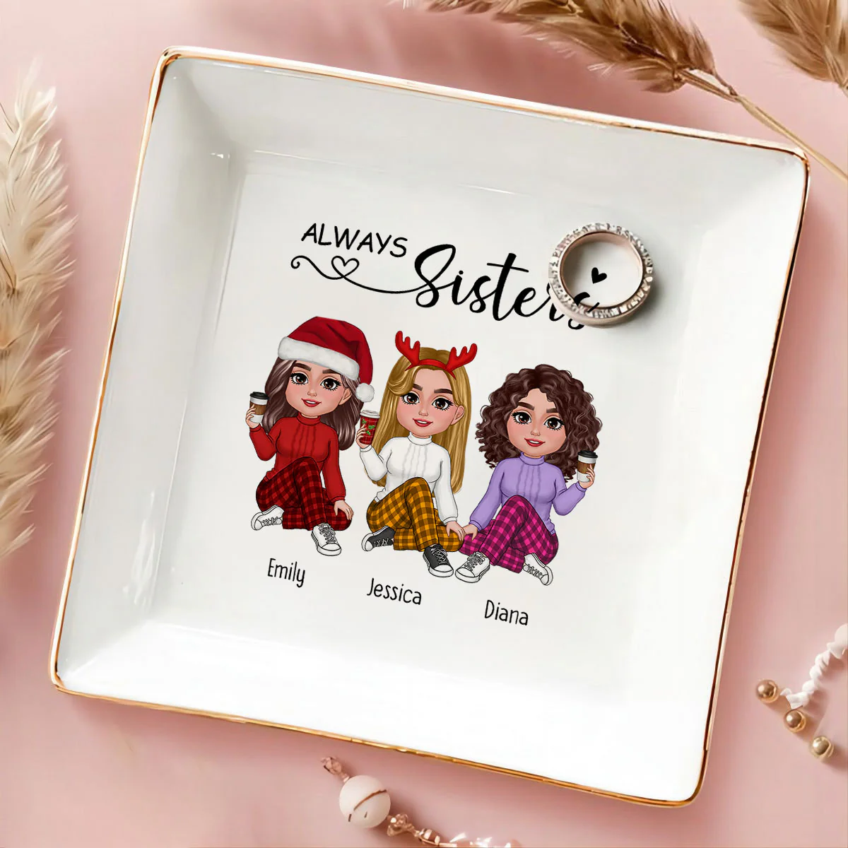 Always Sisters Personalized Jewelry Dish, Birthday Christmas Sister Appreciation Gift - Image 3