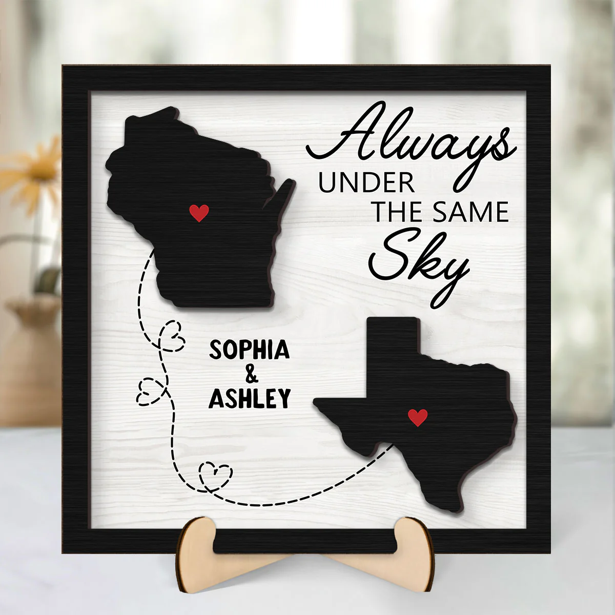 Long Distance Family Friendship State Map Personalized 2-Layer Wooden Plaque, Togetherness Christmas Gift - Image 6