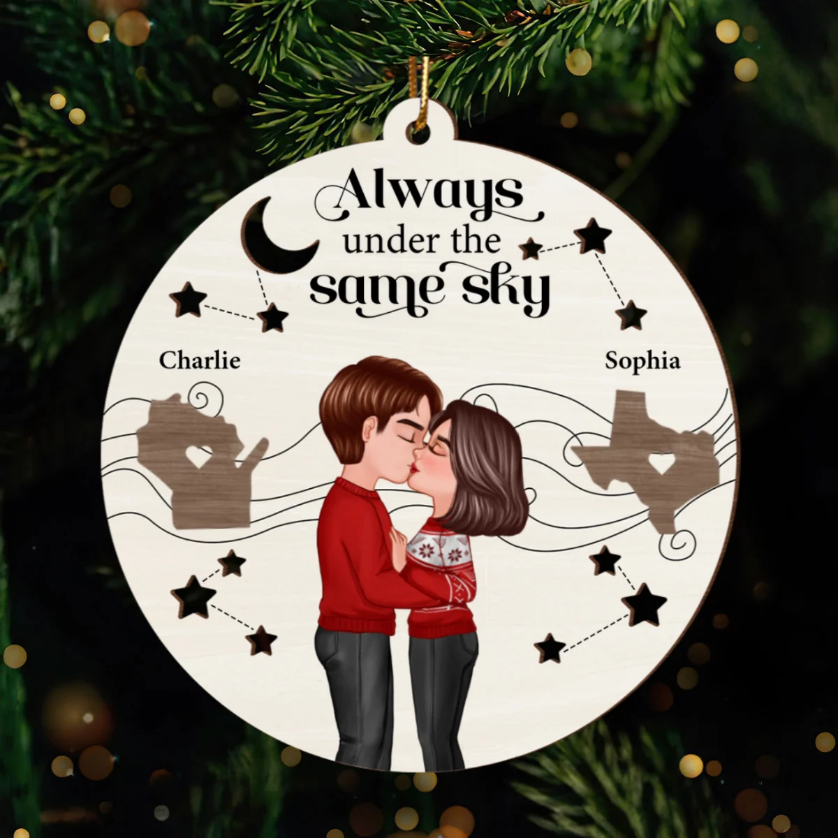 Always Under The Same Sky Personalized 2-Layer Wooden Ornament, Christmas Gifts for Boyfriend Long Distance Relationship Gift - Image 8