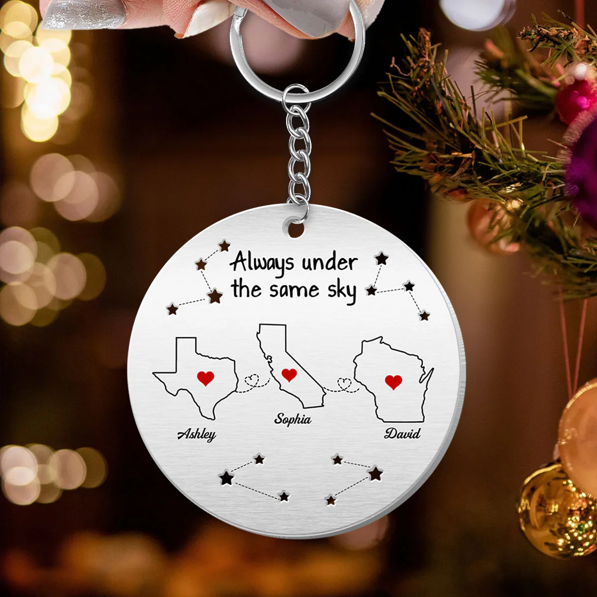 Always Under The Same Sky Personalized Metal Keychain, Christmas Gifts for Boyfriend, Girlfriend, Besties Long Distance Relationship Gift - Image 2