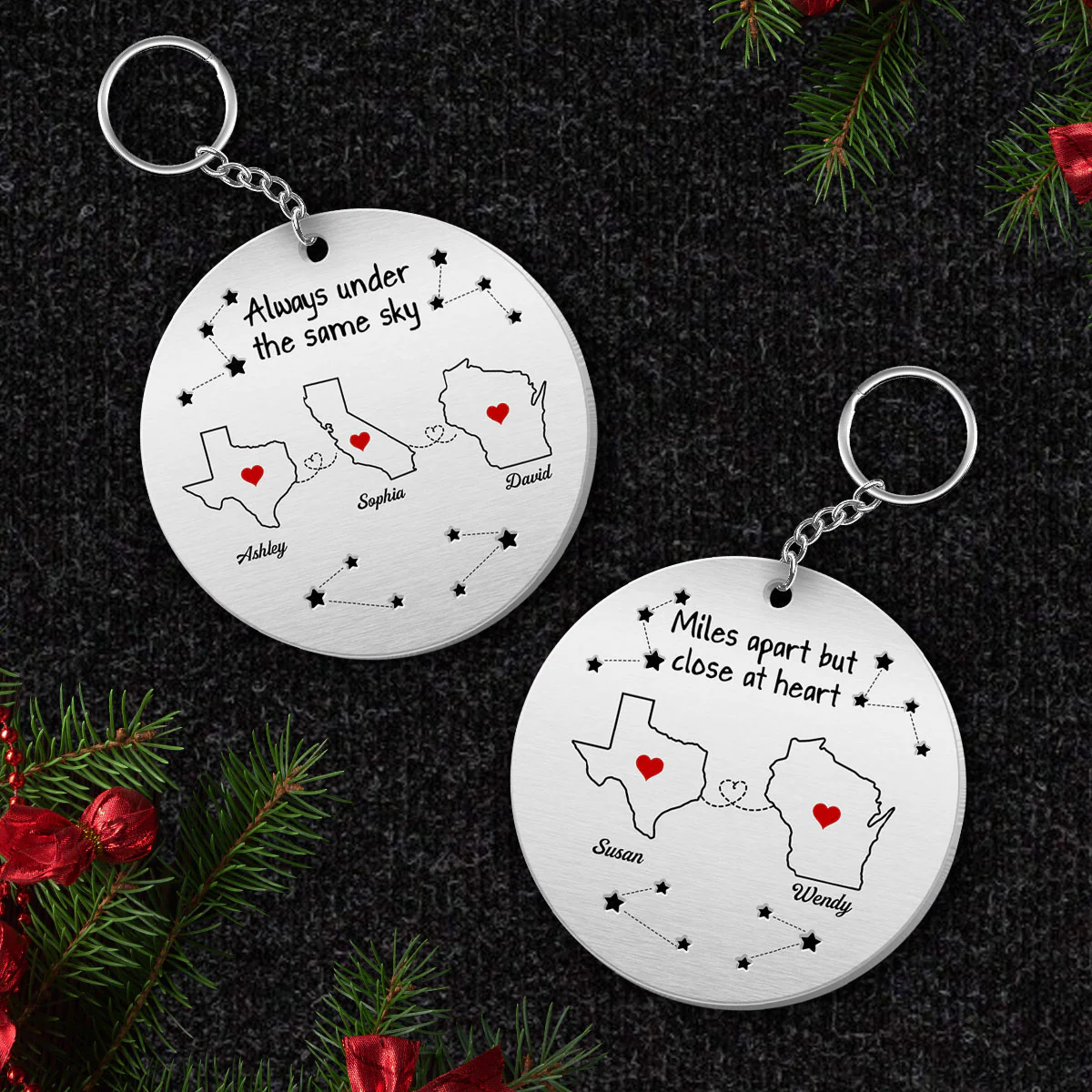 Always Under The Same Sky Personalized Metal Keychain, Christmas Gifts for Boyfriend, Girlfriend, Besties Long Distance Relationship Gift - Image 3